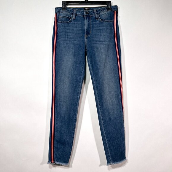 NWT Just Black Raw Frayed Hem Side Stripe Mid Rise Ankle Skinny Jeans Size 30‎ - Picture 2 of 16